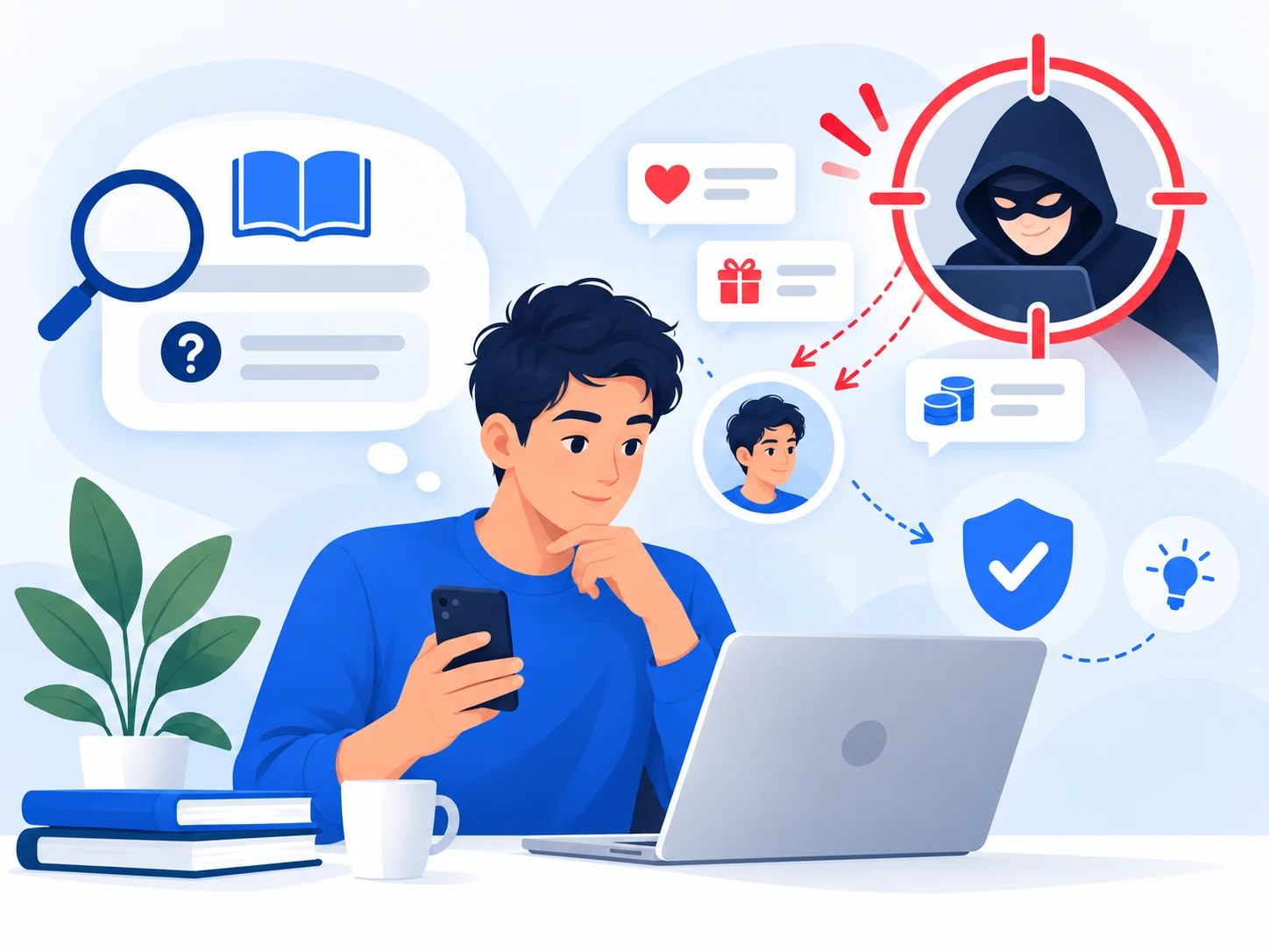 Illustration explaining how scammers identify and target a potential mark.