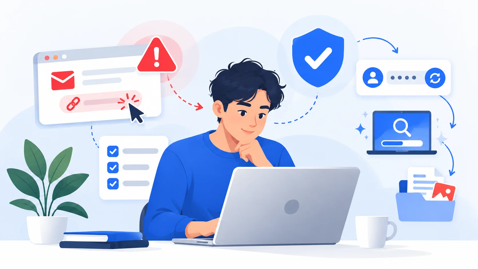 Illustration of a person receiving a suspicious official-looking message while checking whether the sender is genuine.
